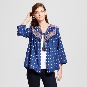 Tassel Tie Open Blouse